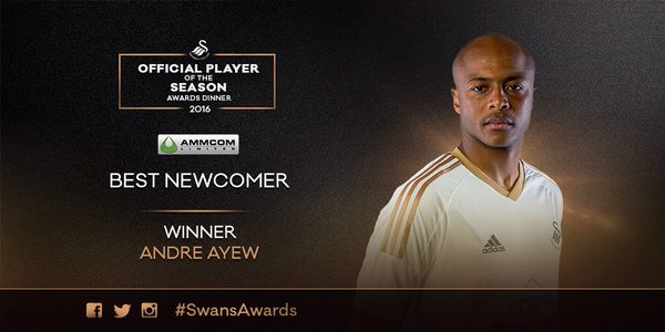 Dede Ayew wins Best Newcomer at Swansea