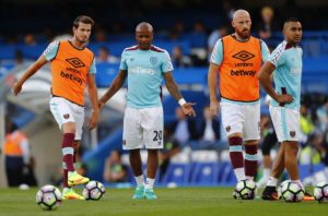 Andre Ayew on the bench for West Ham in their EPL game with Everton